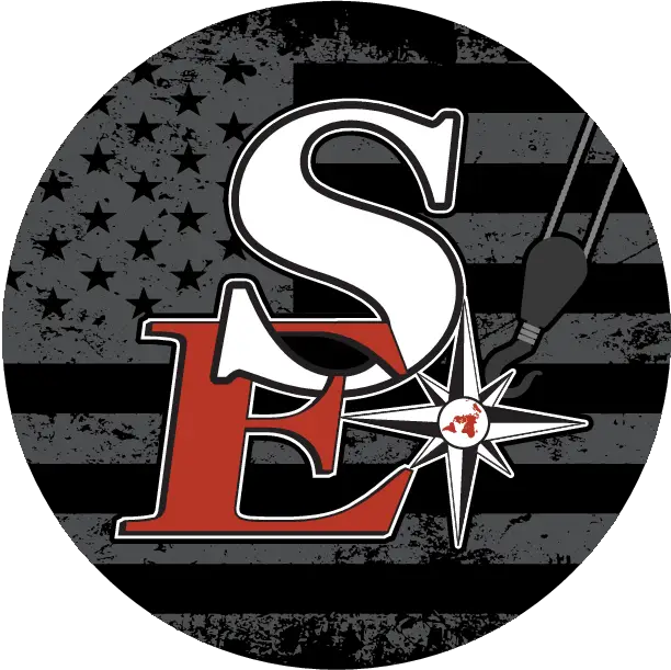 Signs East logo featuring a stylized "S" and "E" with a compass rose, set against a distressed American flag background, representing durability and craftsmanship in illuminated signage.