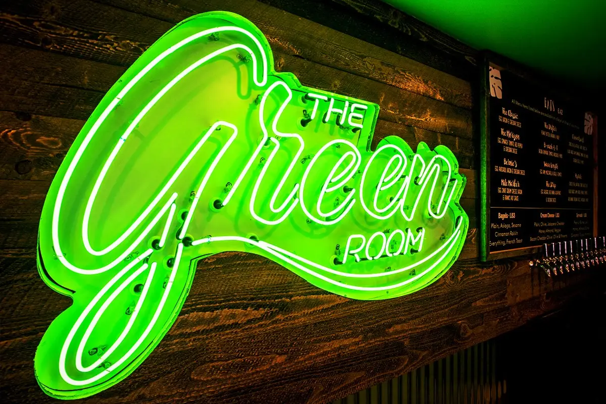 Neon signage at The Green Room built by Signs East