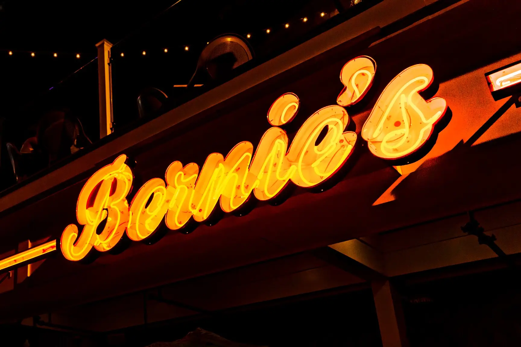 Close-up of the hand-bent neon sign Signs East built for Bernie's Bar and Grill in Hampton, NH