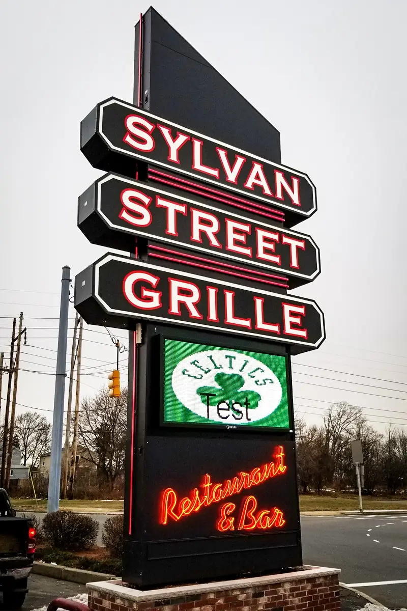 Sylvan Street Grille digital readerboard sign installed by Signs East