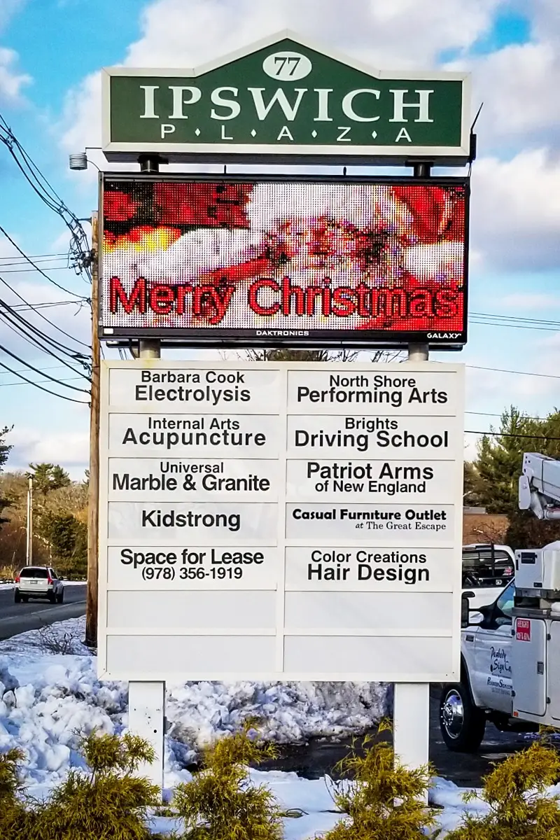 Ipswich Plaza digital readerboard sign installed by Signs East