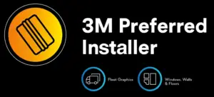 3M Preferred Installer graphic featuring logo and icons for fleet graphics, windows, walls, and floors, relevant to Signs East's signage services.