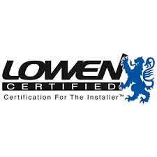 Lowen Certified logo featuring a blue lion, symbolizing certification for professional vehicle graphics installation, emphasizing quality and expertise in fleet graphics.